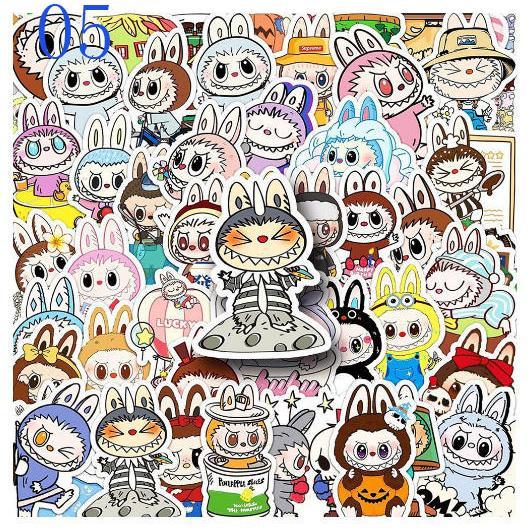 8デザイン ラブブ ステッカー 2PCS 100枚入 防水シールlabubu Q版 アニメ キャラクター 周辺 萌えグッズ 手帳 シール 装飾品 かわいい 漫画 DIYステッカー 人気 |  | 05