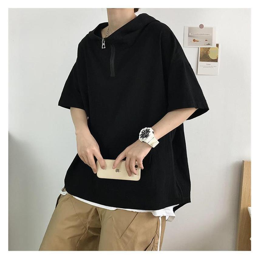 送料無料 夏 半袖 パーカー メンズ フード付き カットソー Ｔシャツ シンプル ポケット おしゃれ 薄地 ゆったり トップス 無地 カジュアル 学生 |  | 10