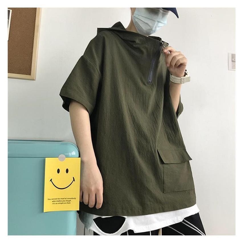 送料無料 夏 半袖 パーカー メンズ フード付き カットソー Ｔシャツ シンプル ポケット おしゃれ 薄地 ゆったり トップス 無地 カジュアル 学生 |  | 13
