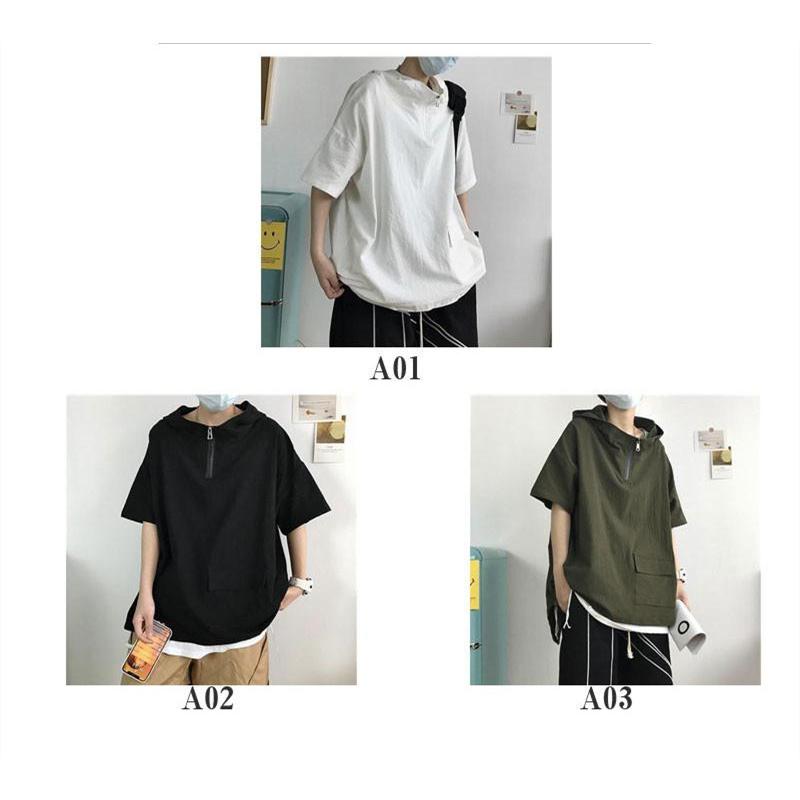 送料無料 夏 半袖 パーカー メンズ フード付き カットソー Ｔシャツ シンプル ポケット おしゃれ 薄地 ゆったり トップス 無地 カジュアル 学生 |  | 02
