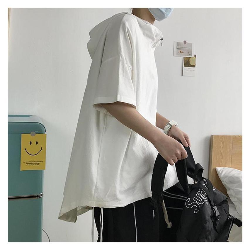 送料無料 夏 半袖 パーカー メンズ フード付き カットソー Ｔシャツ シンプル ポケット おしゃれ 薄地 ゆったり トップス 無地 カジュアル 学生 |  | 06