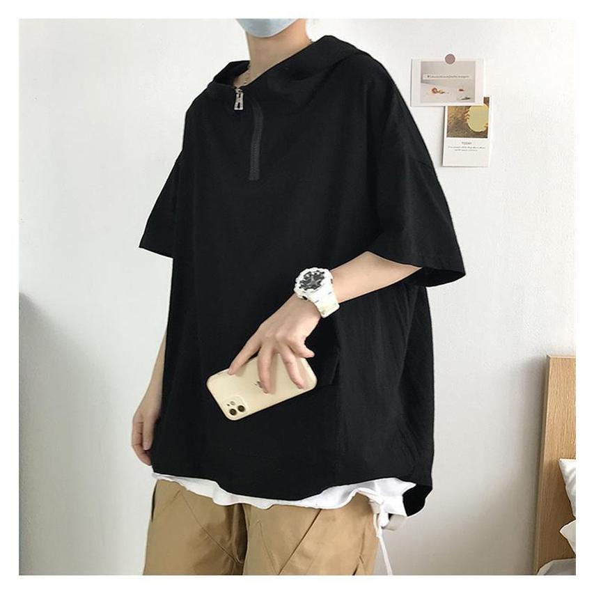 送料無料 夏 半袖 パーカー メンズ フード付き カットソー Ｔシャツ シンプル ポケット おしゃれ 薄地 ゆったり トップス 無地 カジュアル 学生 |  | 09