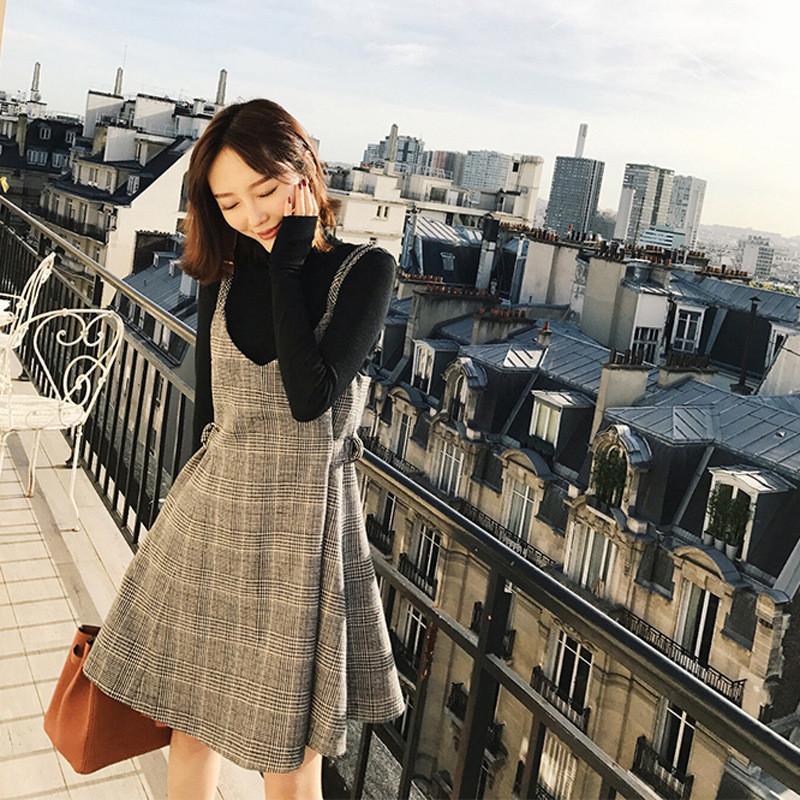 ジャンパースカート ハイウエスト チェック柄 ワンピース Aライン 春秋 冬 カジュアル シンプル 膝丈 ミディアム丈 コーデ おしゃれ 膝上 |  | 02