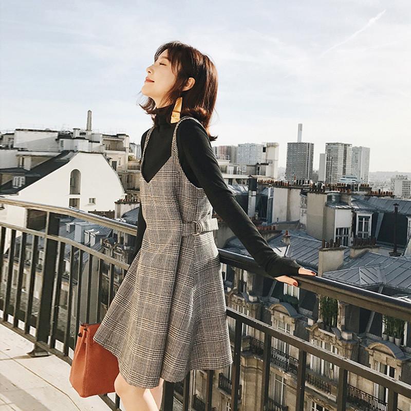 ジャンパースカート ハイウエスト チェック柄 ワンピース Aライン 春秋 冬 カジュアル シンプル 膝丈 ミディアム丈 コーデ おしゃれ 膝上 |  | 03