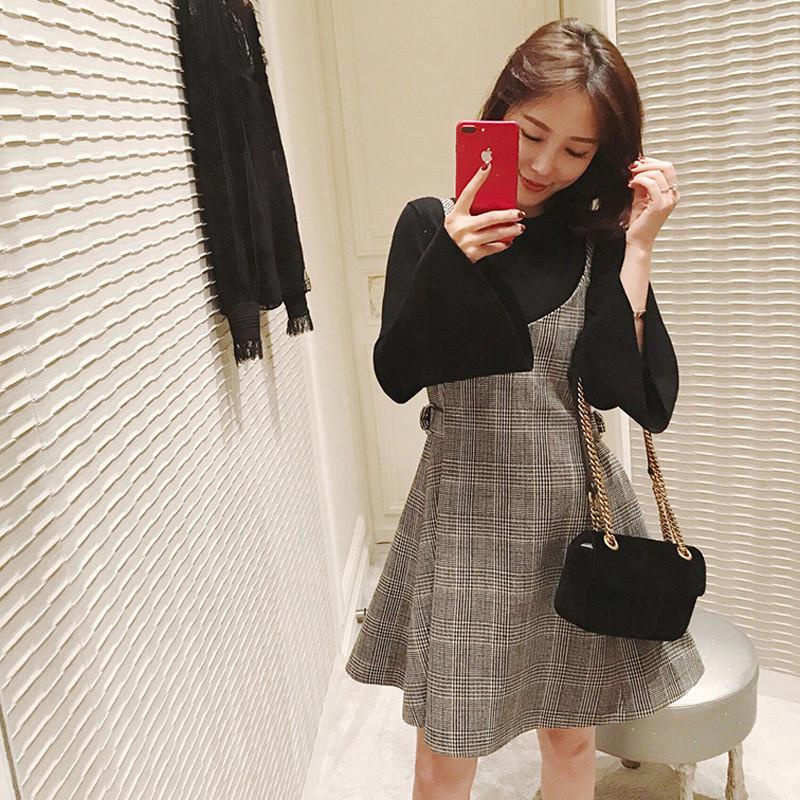 ジャンパースカート ハイウエスト チェック柄 ワンピース Aライン 春秋 冬 カジュアル シンプル 膝丈 ミディアム丈 コーデ おしゃれ 膝上 |  | 04