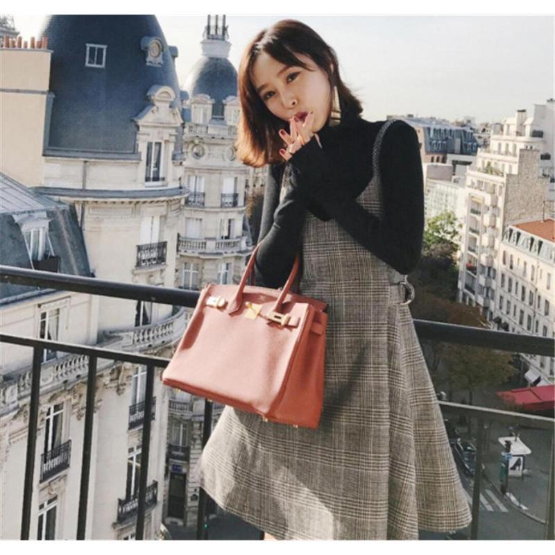 ジャンパースカート ハイウエスト チェック柄 ワンピース Aライン 春秋 冬 カジュアル シンプル 膝丈 ミディアム丈 コーデ おしゃれ 膝上 |  | 05