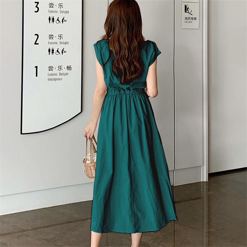 夏ワンピース 半袖 涼感 フレアワンピース 可愛い ロングワンピース ミモレ丈 大人 30代40代 オフィス お出かけ 無地 フェミニン スリム リネン 裏地付き |  | 17