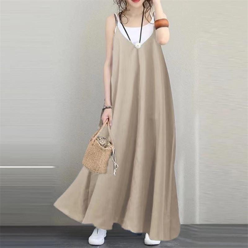 ワンピース レディース 夏 春 キャミワンピ ロングワンピース ジャンパースカート 落ち感 涼感 Aラインワンピース ゆったり サロペットワンピース 30代 無地 |  | 02