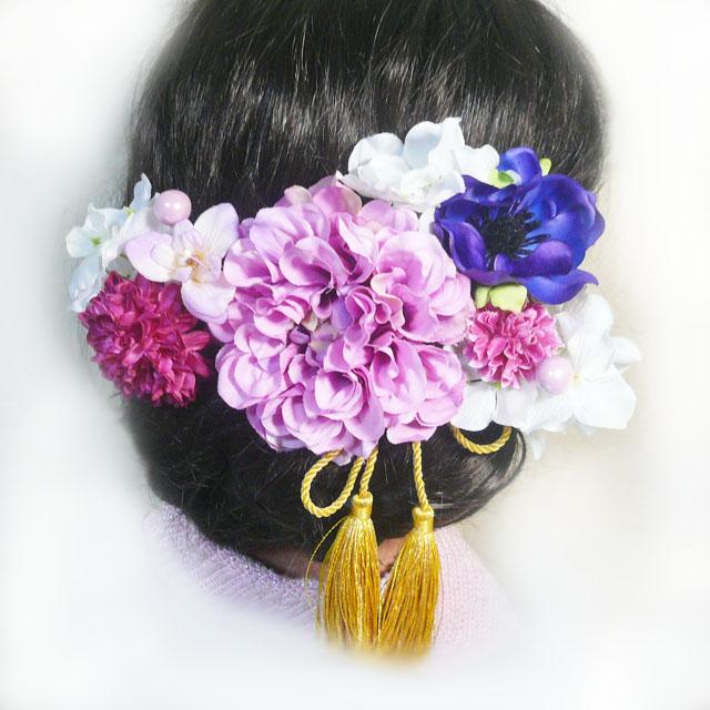 髪飾り 花 ダリアroとアネモネ他房付 ピンク　和装小物 かんざし　結婚式 成人式 卒業式 | 
