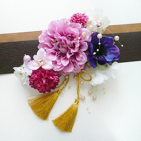 髪飾り 花 ダリアroとアネモネ他房付 ピンク　和装小物 かんざし　結婚式 成人式 卒業式 |  | 02