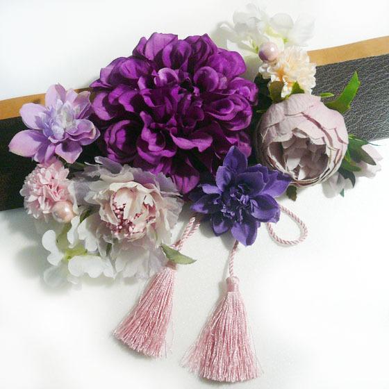 髪飾り 花 ダリアpuとバラ菊他房付き 赤紫  成人式 卒業式 結婚式 振袖 袴 着物 | 
