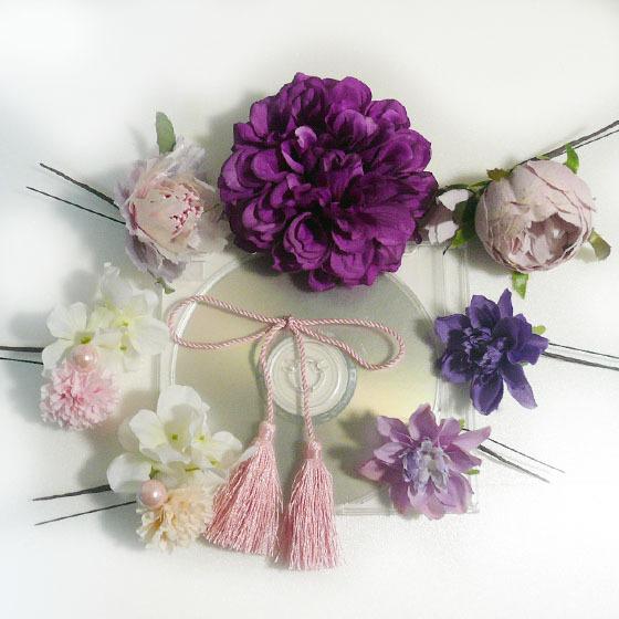 髪飾り 花 ダリアpuとバラ菊他房付き 赤紫  成人式 卒業式 結婚式 振袖 袴 着物 |  | 01