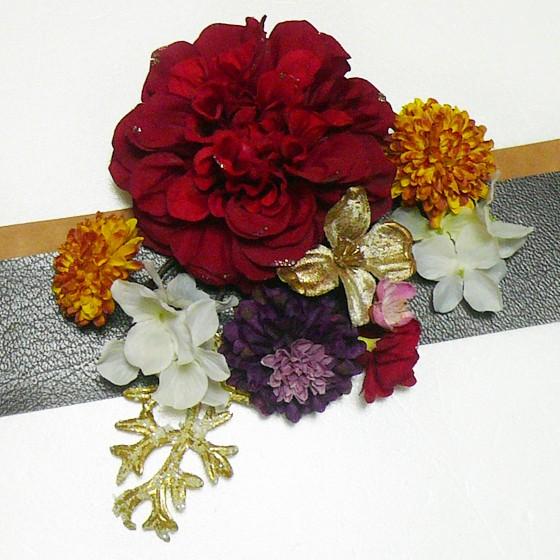 髪飾り 花 成人式 着物 ラメダリアrと花水木 菊 梅 他 赤 金 ピンク 紫 黄 白　振袖 結婚式 卒業式 袴 |  | 01