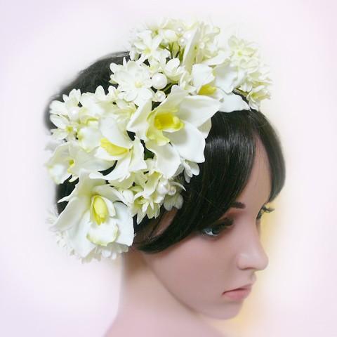ヘッドドレス 花 髪飾り ランと小花 白 結婚式 ウェディング |  | 01