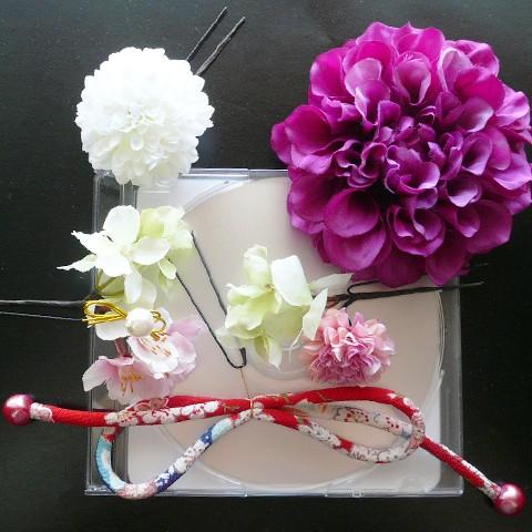 髪飾り 花 ダリアpuと菊桜他 赤紫  結婚式 振袖 成人式 袴 卒業式 着物 |  | 01