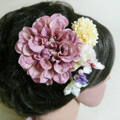 花 髪飾り ダリアmoと菊桜 ピンク 成人式 振袖 結婚式 卒業式 袴 |  | 02