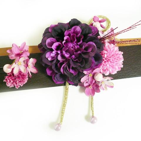 髪飾り 花 グラデダリアと菊他 紫 ピンク 赤　成人式 振袖 結婚式 卒業式 袴 浴衣 着物 かんざし |  | 01
