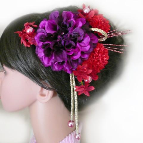 髪飾り 花 グラデダリアと菊他 紫 ピンク 赤　成人式 振袖 結婚式 卒業式 袴 浴衣 着物 かんざし |  | 07