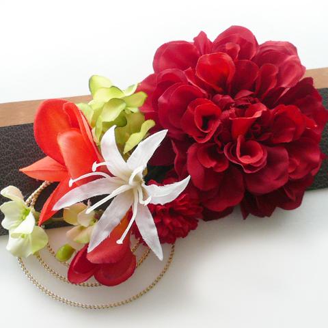 花 髪飾り ダリアとユリ他 赤白橙　成人式 振袖 結婚式 卒業式 袴かんざし | 