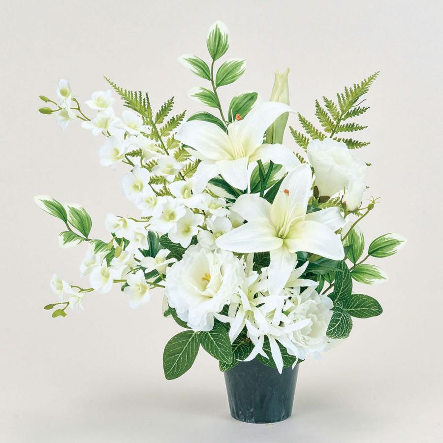 光触媒　人工観葉植物　フェイクグリーン　お供えカサブランカアレンジ左用 人工観葉・フェイクグリーン 光触媒 人工観葉植物 フェイクグリーン