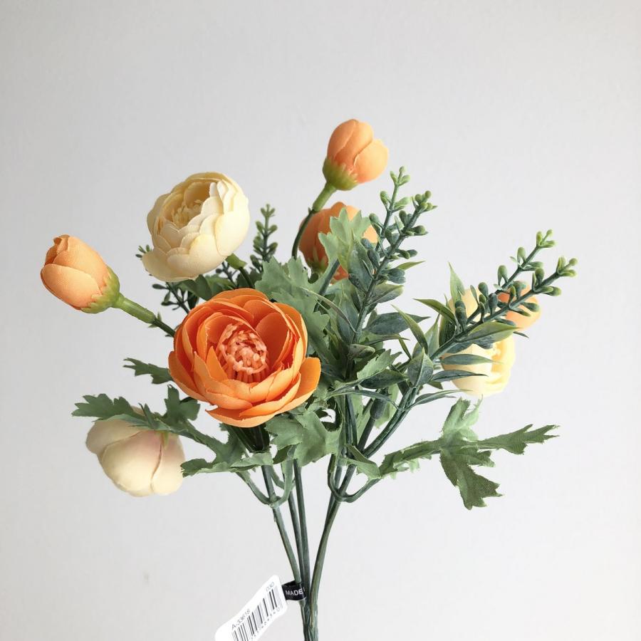 造花 アスカ ラナンキュラスブッシュ×6 つぼみ×3 ＃030 オレンジ A