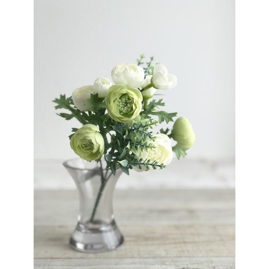 造花 アスカ ラナンキュラスブッシュ×6 つぼみ×3 ホワイトグリーン A
