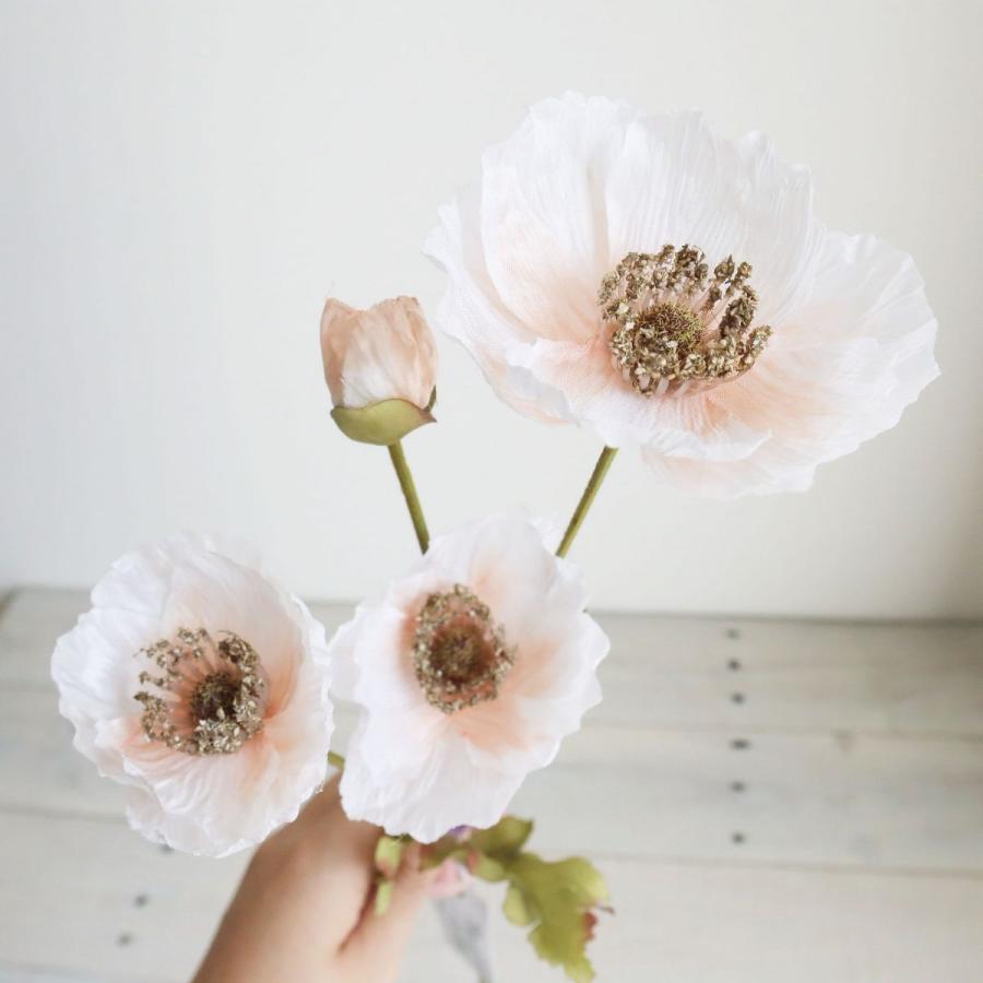 造花 アスカ ポピー×3 つぼみ×1 #001P ホワイトピンク A-34641-1P 花材