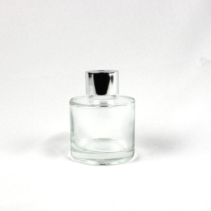 リードディフューザー用ガラス瓶 丸型 50ml 銀カバー＋中栓付 リード