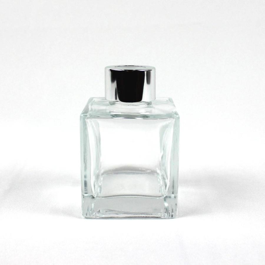 リードディフューザー用ガラス瓶 正方形 100ml 銀カバー＋中栓付
