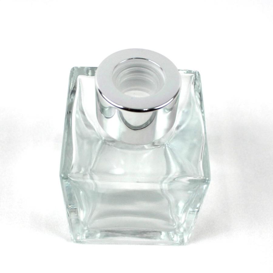 リードディフューザー用ガラス瓶 正方形 100ml 銀カバー＋中栓付