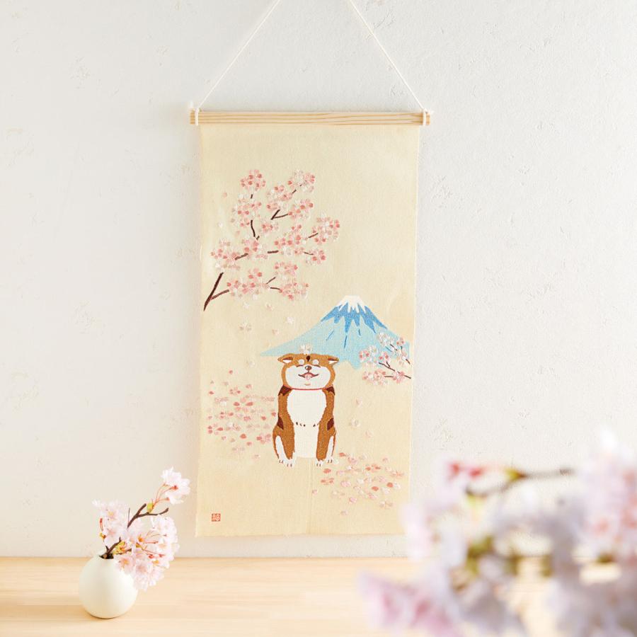 GREENHOUSE 刺繍タペストリー L 桜富士柴犬 5211-A 2枚 店内装飾 