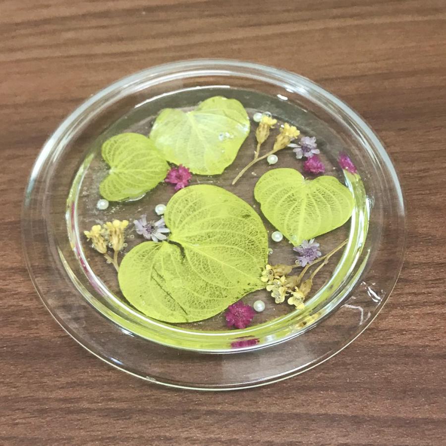 コースター　アクセサリー入れにも♪ 固まるハーバリウム　インアリウム 押し花入り アクリルベース ハーバリウムコースター サークル 固まるハーバリウム