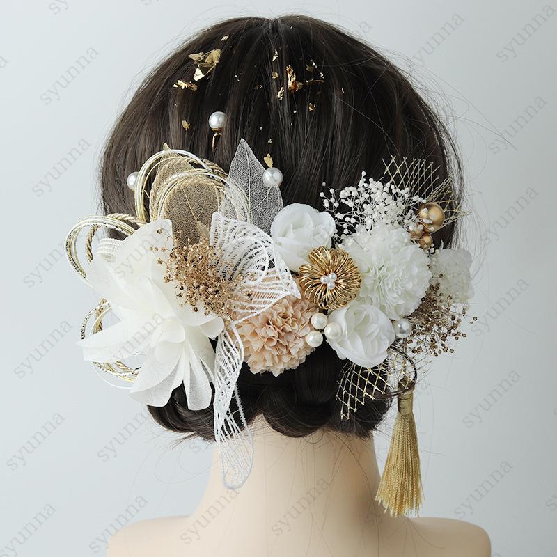 髪飾り 浴衣 (h211#) 当日発送 ヘアピン 振袖 卒業式 ヘアアクセサリー 成人式 花飾り 華やか 着物 ヘッドドレス 結婚式 花 パール 髪留め 七五三 ウェディング |  | 03