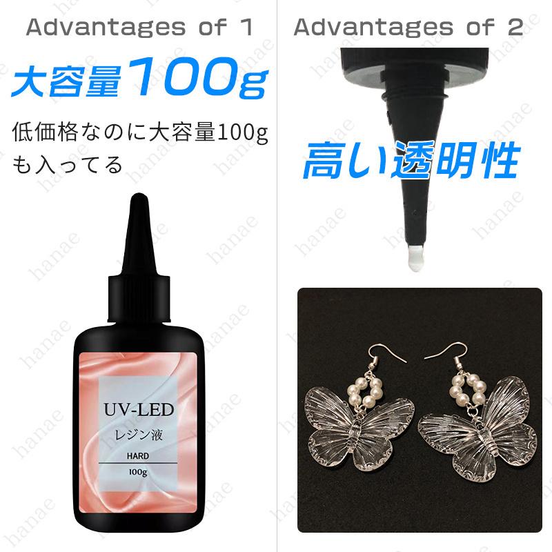 uv181#uvレジン液 大容量 日本国内当日発送 レジン液 ハード 透明 内容量100g レジンクラフト ハンドメイド UV-LED対応 手芸 レジン用品 手作り クリア 高粘度｜hanae19｜02