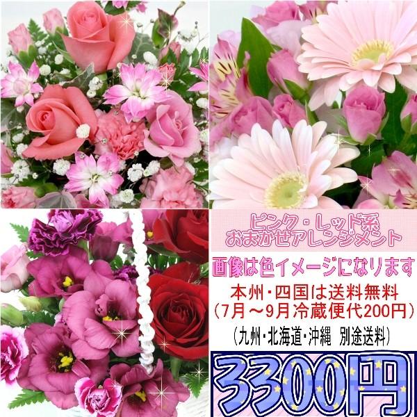 誕生日　記念日　お祝い　ピンク・レッド系のおまかせアレンジメント3,300円