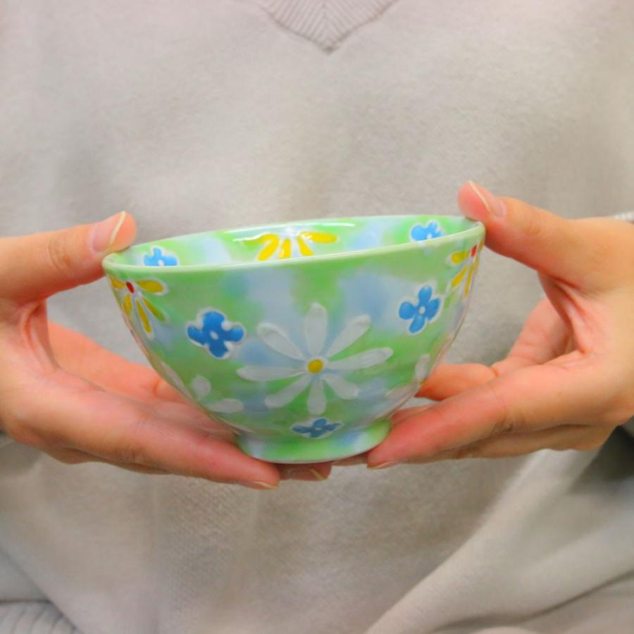 茶碗 有田焼 波佐見焼 コスモス小花茶碗（大・緑）花柄 コスモス