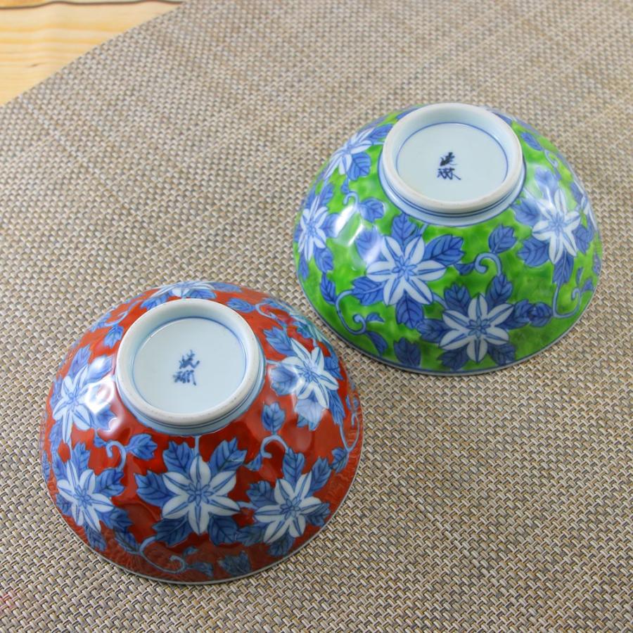 茶碗 有田焼 波佐見焼 錦鉄仙花茶碗（小・赤/大・緑） 花柄 和柄