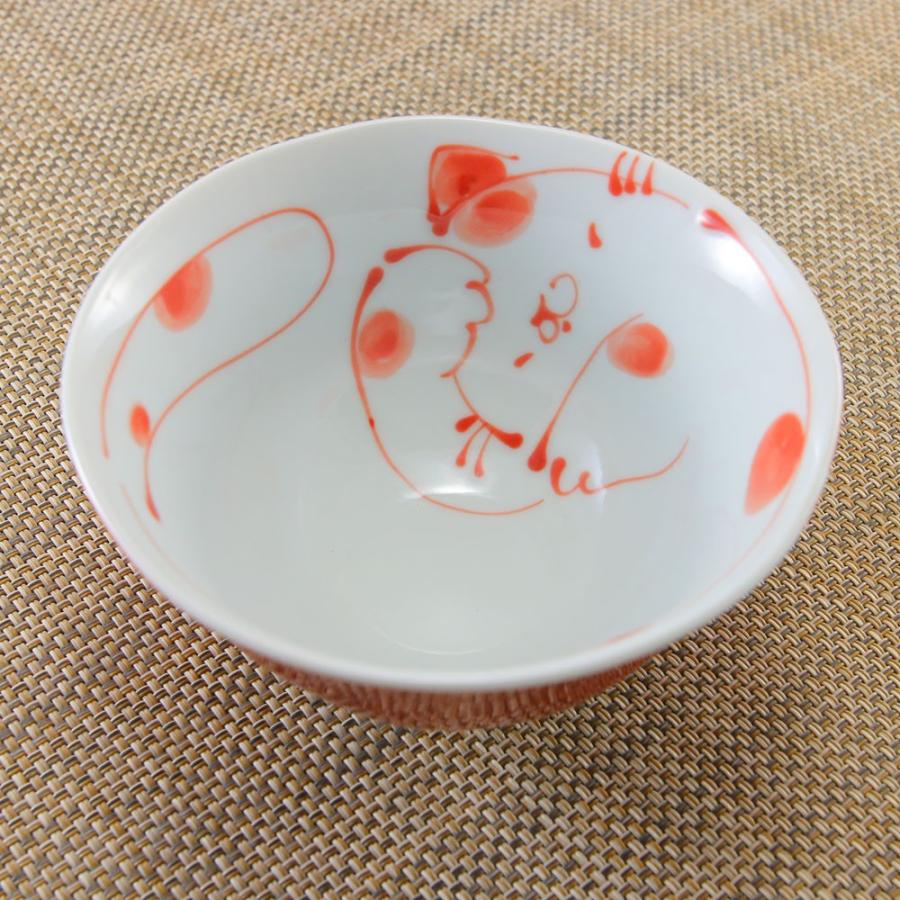 茶碗 有田焼 波佐見焼 内ネコ茶碗（赤） 猫 招き猫 可愛い｜和食器