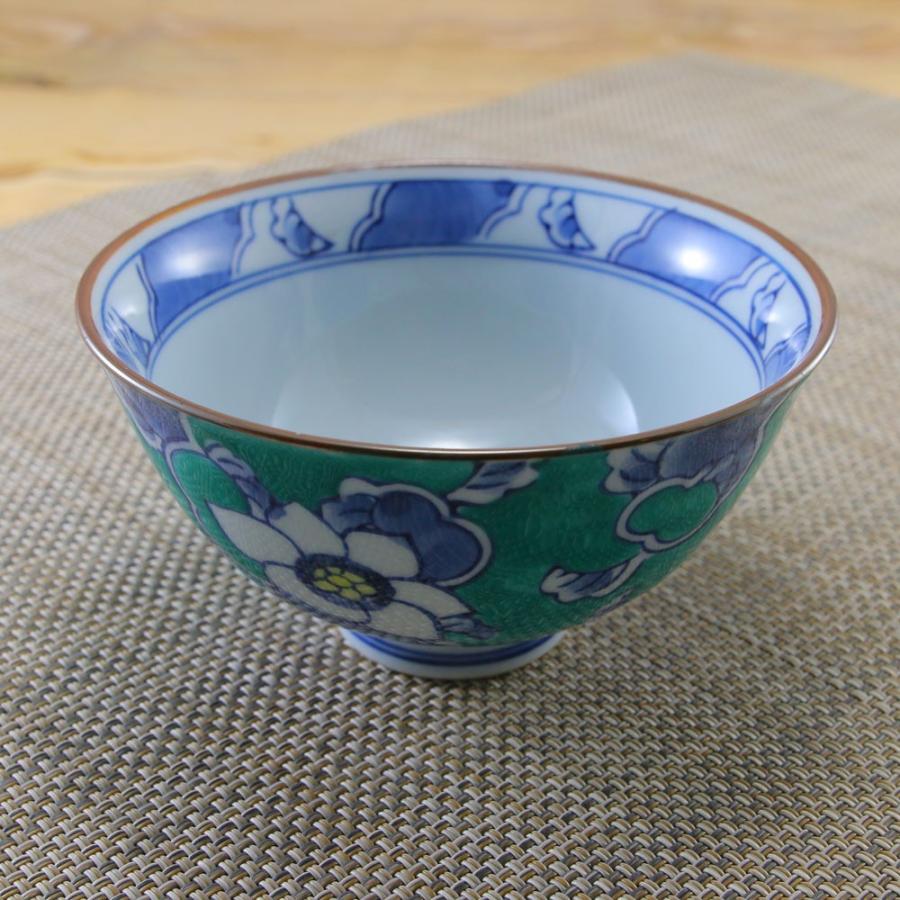 茶碗 有田焼 伊万里焼 唐花茶碗（緑） 花柄 手描き おしゃれ｜和食器