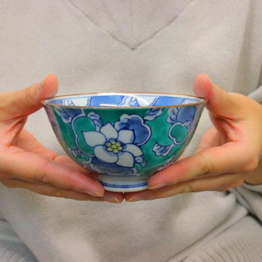 茶碗 有田焼 伊万里焼 唐花茶碗（緑） 花柄 手描き おしゃれ｜和食器