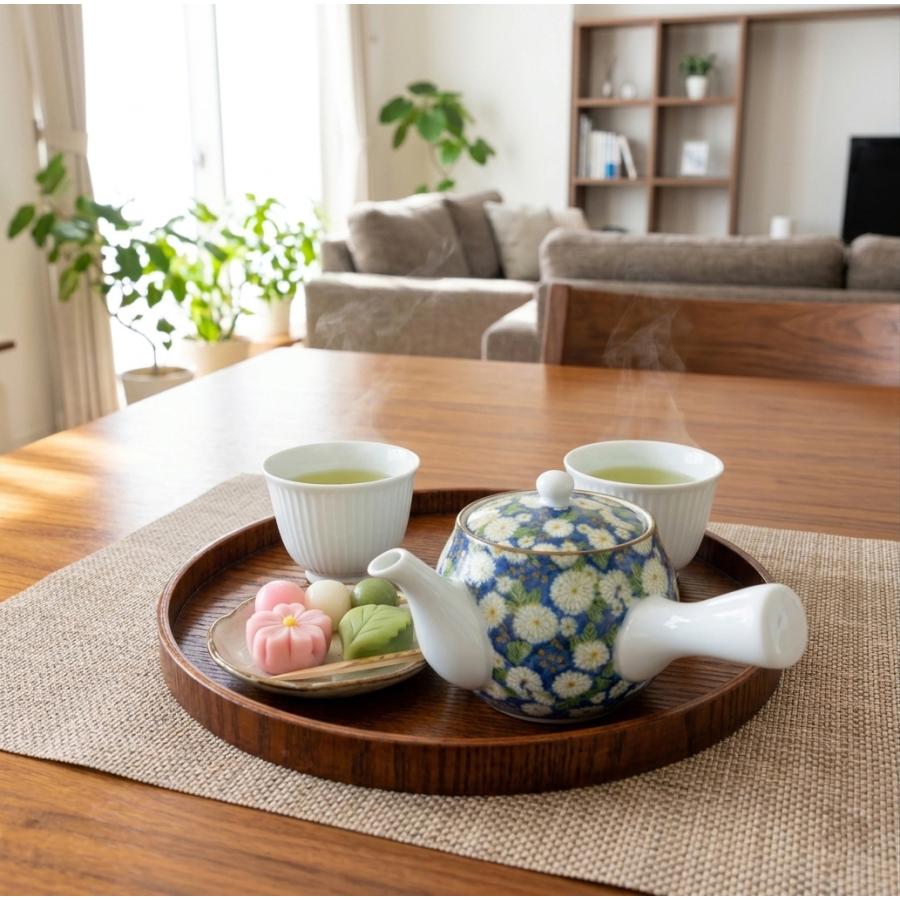 急須 有田焼 菊の小路青急須 花柄 菊｜和食器 陶器 三階菱 : 有田焼