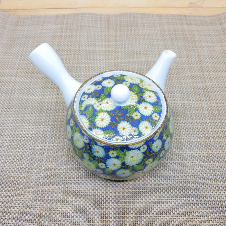 青い陶器の急須 花柄 【公式通販】