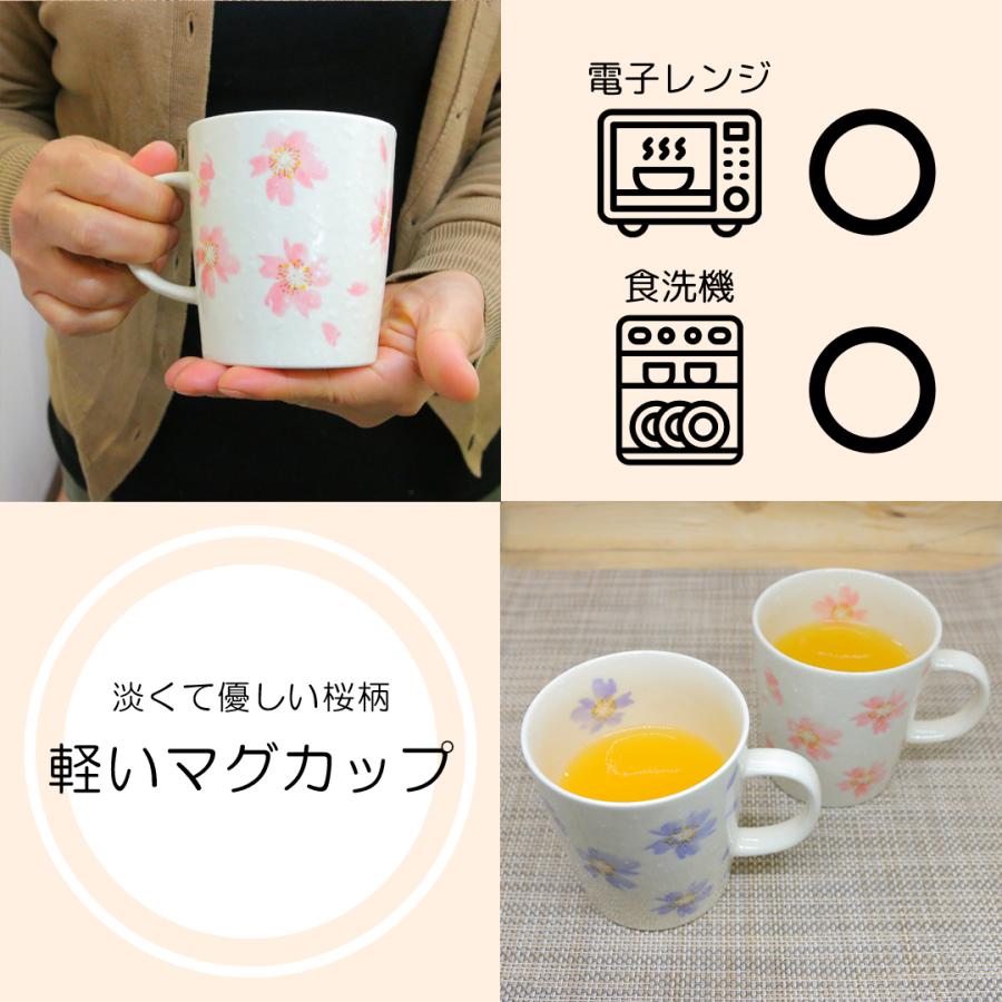 マグカップ 美濃焼 軽量桜の舞マグ（ピンク/紫）軽量 桜 花柄 桜柄｜和