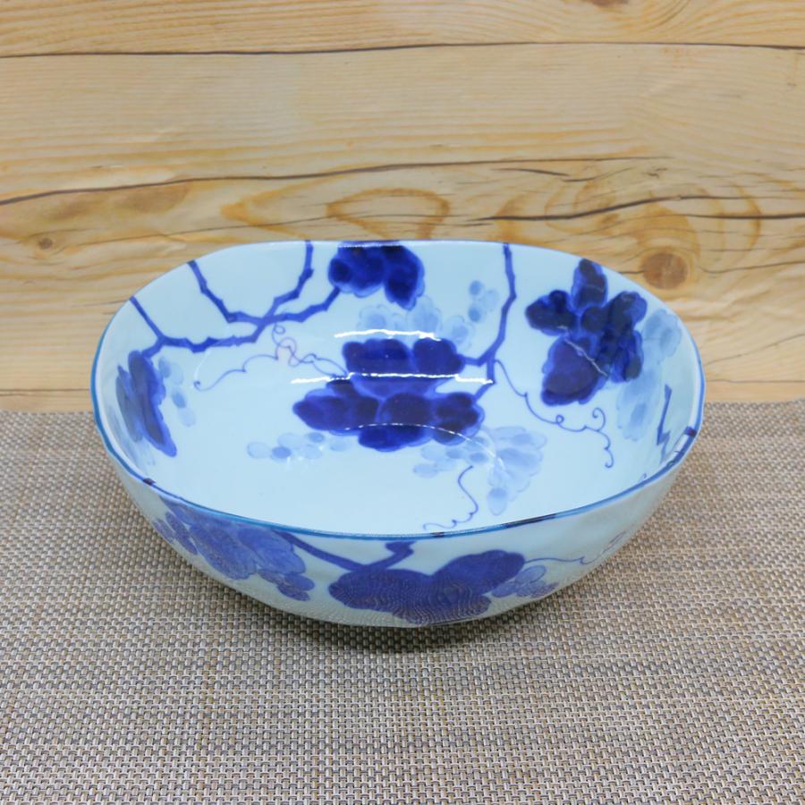 鉢 美濃焼 変形鉢 藍染ぶどう6.8鉢 大鉢 深鉢 煮物鉢 ぶどう柄 葡萄