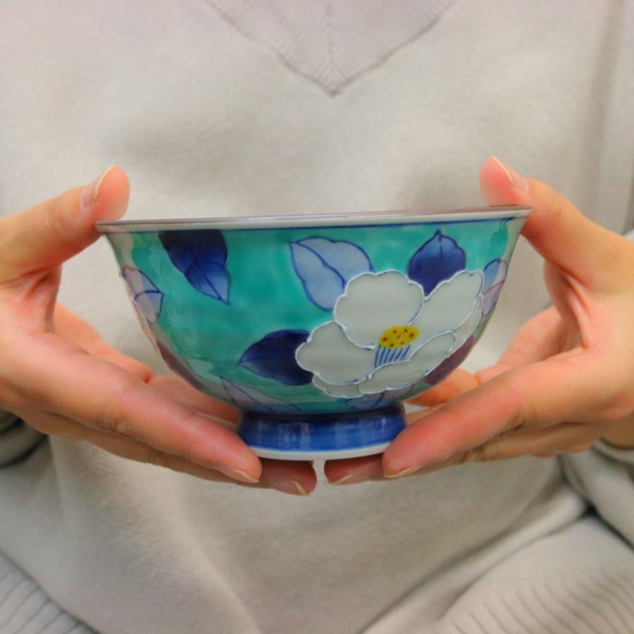 飯碗 花柄 ストライプ デザイン 茶碗 有田焼 波佐見焼 一珍濃椿茶碗（大・緑） 花柄 椿 おしゃれ