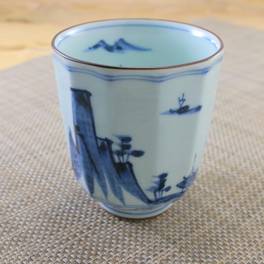 湯呑（湯飲み茶碗） 有田焼 波佐見焼 地紋山水面取湯呑 持ちやすい 