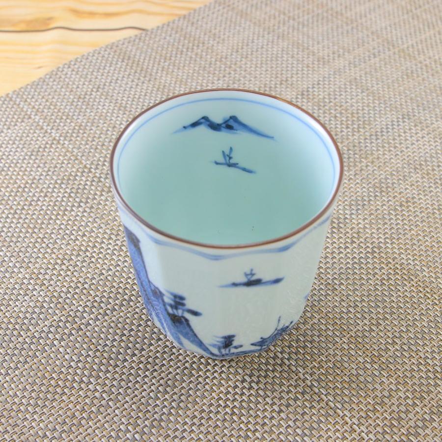 湯呑（湯飲み茶碗） 有田焼 波佐見焼 地紋山水面取湯呑 持ちやすい 
