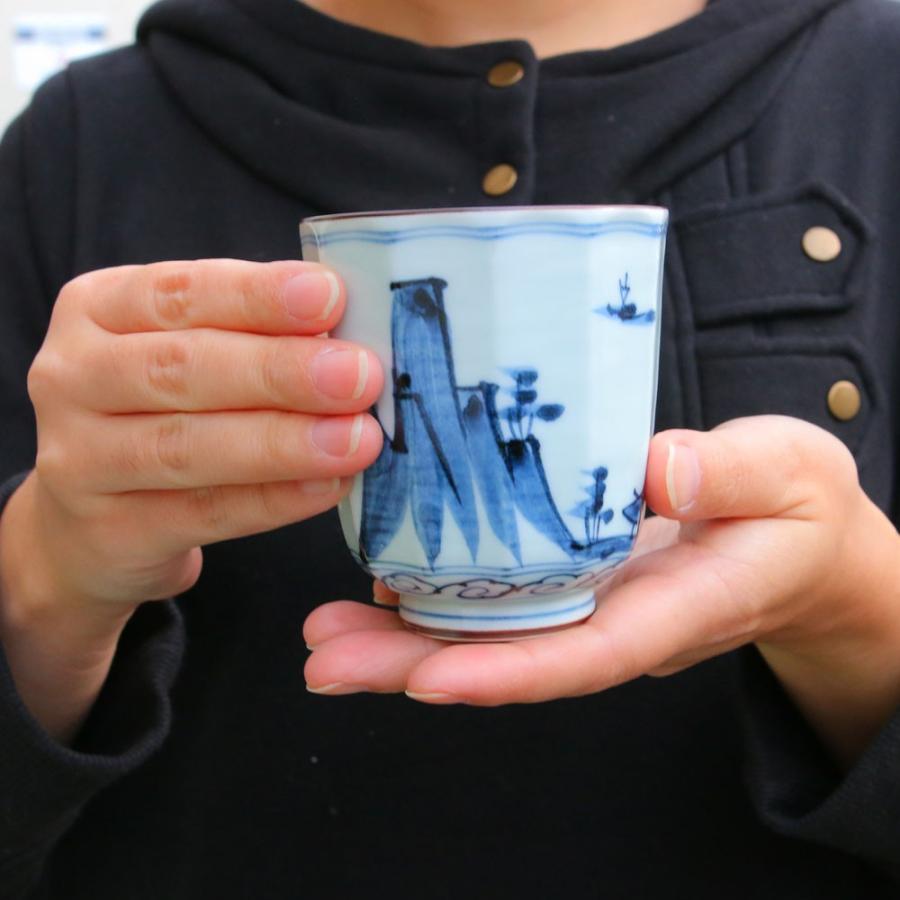 湯呑（湯飲み茶碗） 有田焼 波佐見焼 地紋山水面取湯呑 持ちやすい 