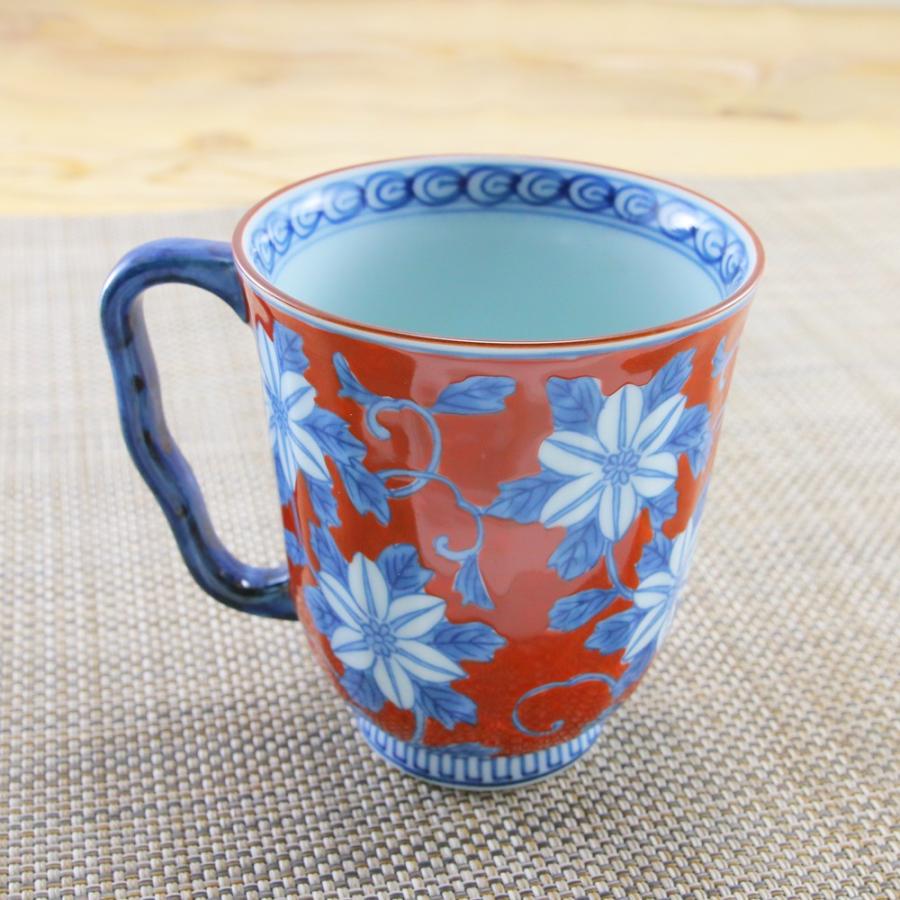 マグカップ 有田焼 波佐見焼 錦鉄仙花マグ（赤） 色違いペアあり テッセン 花柄｜和食器 陶器 三階菱