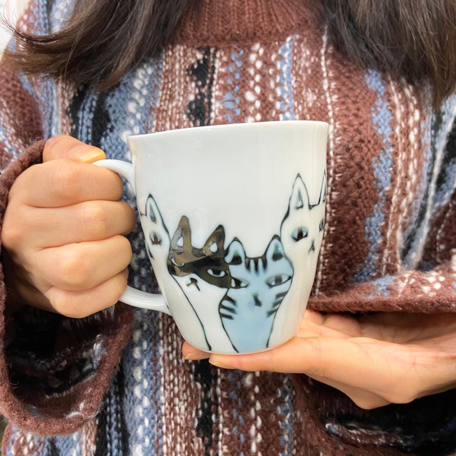 マグカップ 有田焼 波佐見焼 ネコの集会マグ（オレンジ） 猫｜和食器